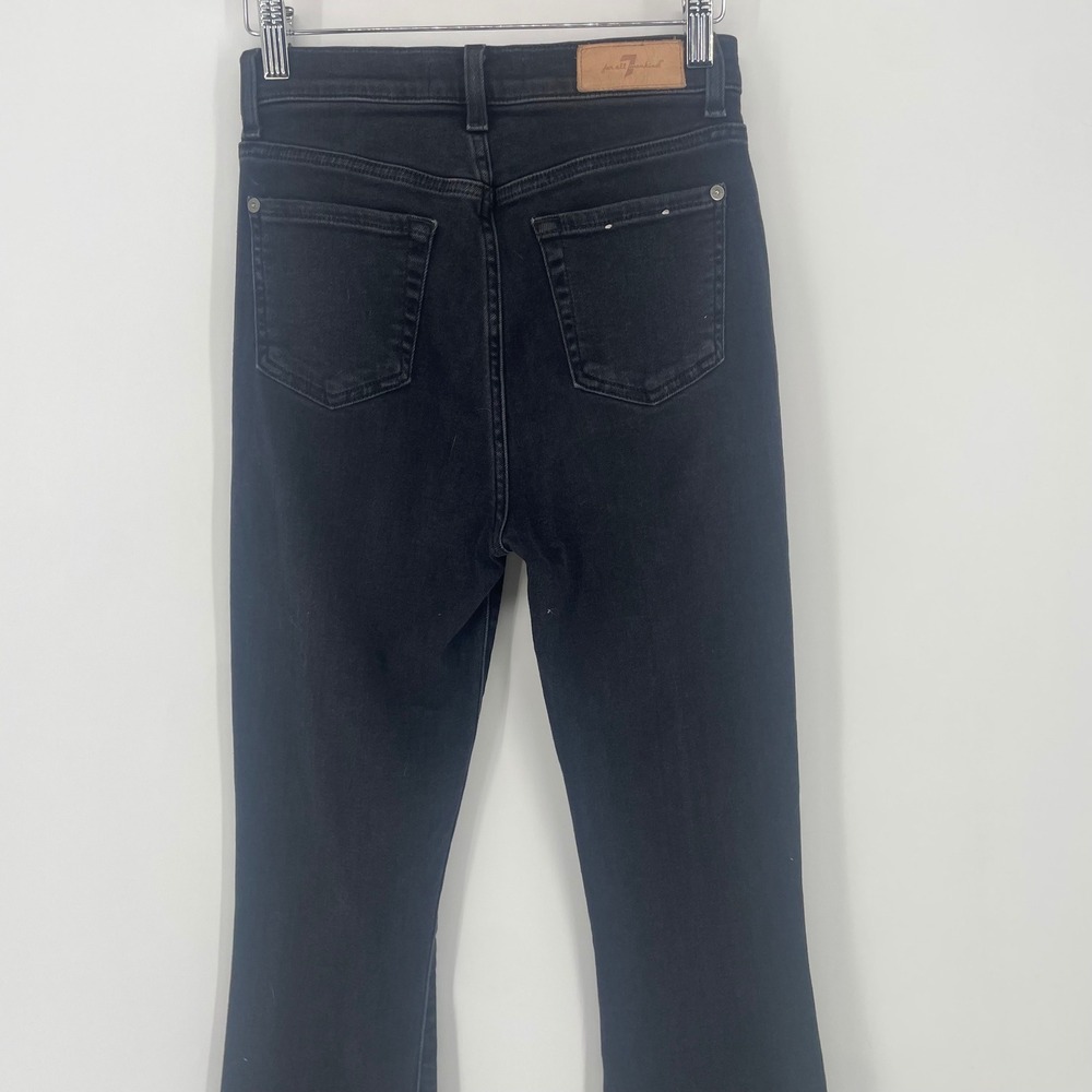 7 For All Mankind Luxe Vintage High Rise Flare Jeans Black Raw Hem Size 25 - Picture 7 of 11
